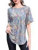 Totatuit Summer Oversized T Shirts for Women Graphic Tees Half Sleeve Drop Shoulder Crewneck Tunic Tops Loose Fit Casual Blouses to Wear with Leggings Boho Bohemia Travel Vacation Clothes
