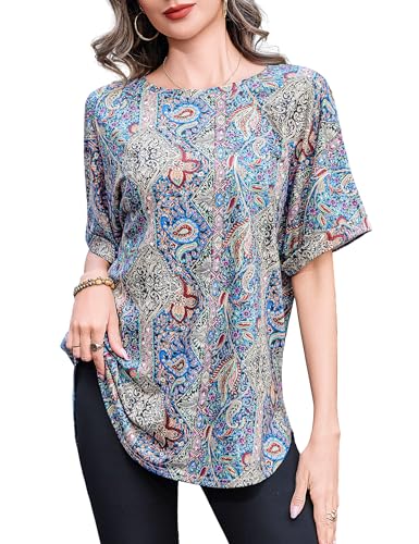 Totatuit Summer Oversized T Shirts for Women Graphic Tees Half Sleeve Drop Shoulder Crewneck Tunic Tops Loose Fit Casual Blouses to Wear with Leggings Boho Bohemia Travel Vacation Clothes