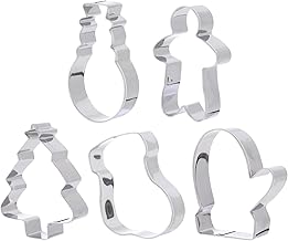 OSALADI Conjunto de cortadores de biscoito de Natal, 5 peças, moldes de biscoitos, boneco de neve, árvore de Natal, homem de gengibre, cortadores de biscoito de Natal, formas de Natal para fondant, feriados e assar