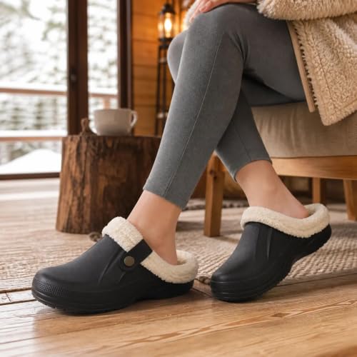 Image of Beslip Fur Lined Clogs for Women & Men Fuzzy Slippers with Memory Foam