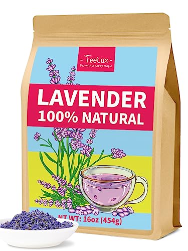 Image of TeeLux Lavender Flowers Tea, Dried Lavender Buds for Drinks, Baking, DIY Beauty, Crafts, Sachets, Delightful Aroma, Caffeine-Free, 16oz