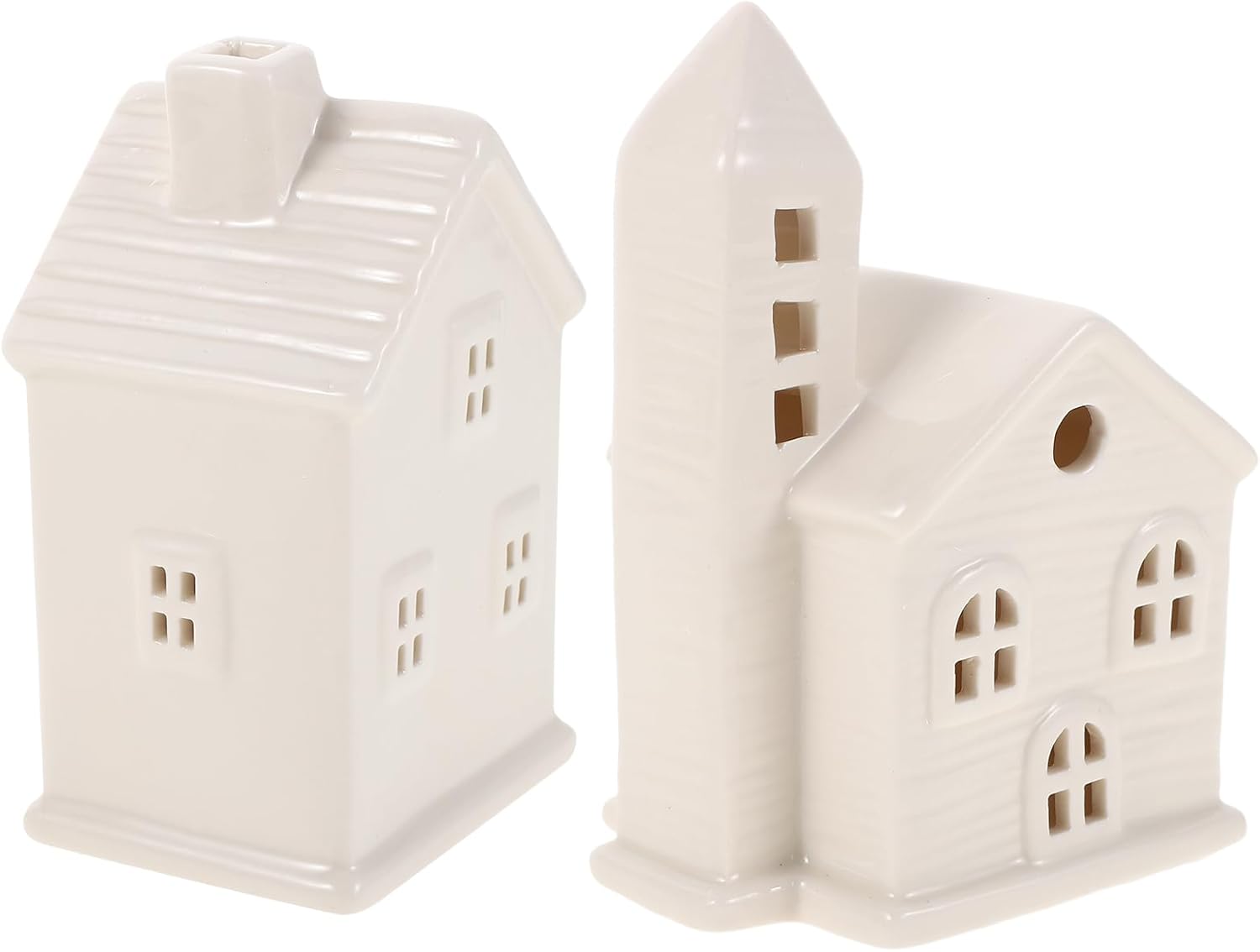 LUOZZY 2pcs Ceramic Led Christmas Village Houses Porcelain Farmhouse Cottage Decor for Holiday Tabletop Display