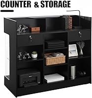 Vista 4 de Wisdomfur Contador de pago minorista de 4 pies con pantalla de vidrio, mostrador de tienda superior con repisa negra con vidrio templado, cajones