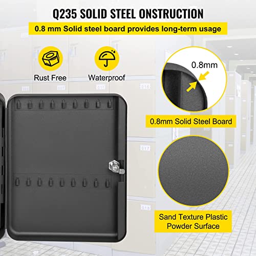 Vevor Key Cabinet, 72 Large Capacity Key Box, Key Lock Cabinet Steel, Q235 Steel Key Storage, Wall Mounted Key Storage Cabinet, Black Key Box Organizer For Office, Hotel, Bank #TOP2
