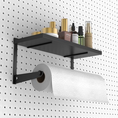 SSNEWOG Pegboard Paper Towel Holder with Shelf, Heavy Duty Peg Board Accessory, Metal Pegboard Organizer Accessories for Garage, Workshop, Craft Room