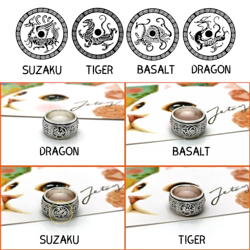 Feng Shui Ring, 925 Sterling Silver Four Symbols Lucky Ring- Stress Relief, Luck & Wealth Protection Amulet, Neo Chinese Style Chinese Ancient 4 Guardian Beasts Rings2