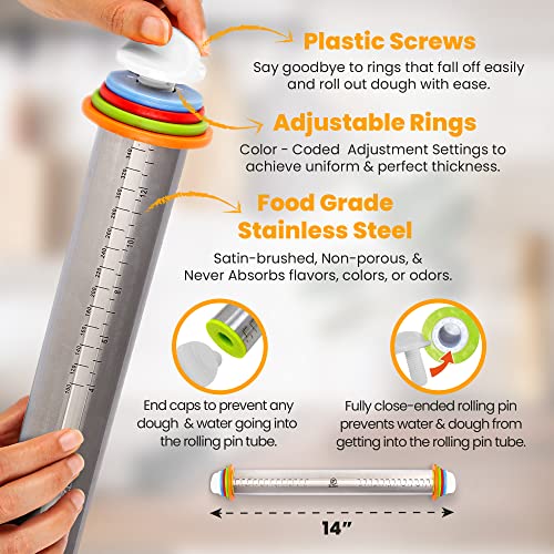 Stainless Steel Rolling Pin, Baking Set, Rolling Pin With Thickness Rings, Silicone Baking Mat, And White Storage Base. Baking Tools, Are Packed In A Luxurious Giftable Box By Zlion. #TOP2