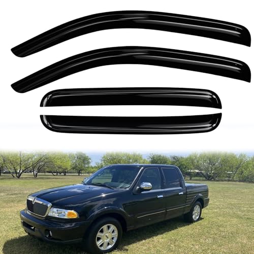 DimFlux 4PC Rain Guards for 2001-2003 Ford F150 SuperCrew Cab Window Visors for 2002-2003 Lincoln Blackwood w/ 4 Full-Size Doors Deflectors Sun Shades Vent Tape On Out Channel