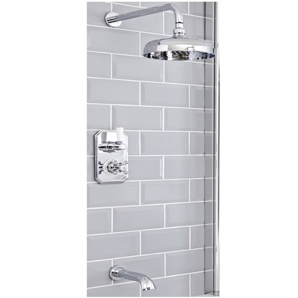 Milano Elizabeth Thermostatic Mixer Valve 205mm Shower Head Bath Spout - Chrome White