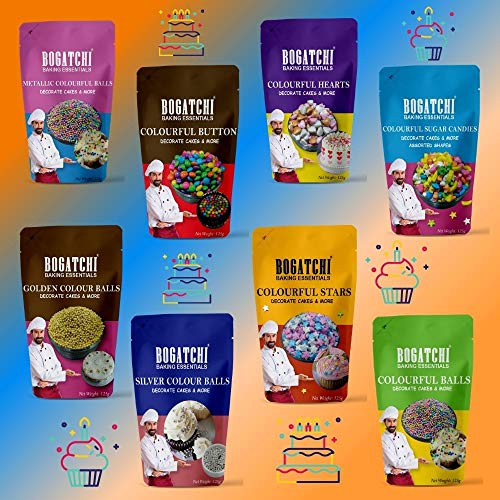 Image of BOGATCHI Colourful Candy Shape Sprinkler for Cake Decoration | Topping for Cake & Other Baking Items| Colored Sugar Confectionary | Cake Decorating Sprinkler |Gluten Free & Vegan |75g