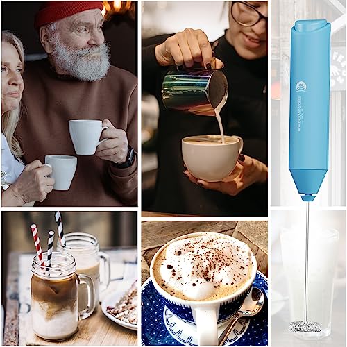 Image of Powerful Milk Frother Handheld Foam Maker, Mini Whisk Drink Mixer for Coffee, Cappuccino, Latte, Matcha, Hot Chocolate, No Stand, Sky Blue
