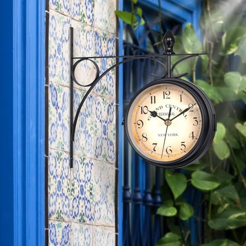 Retro Double-Sided Wall Clock, Double-sided Wall Clock Station Retro Dial，Silent Non Ticking,with...