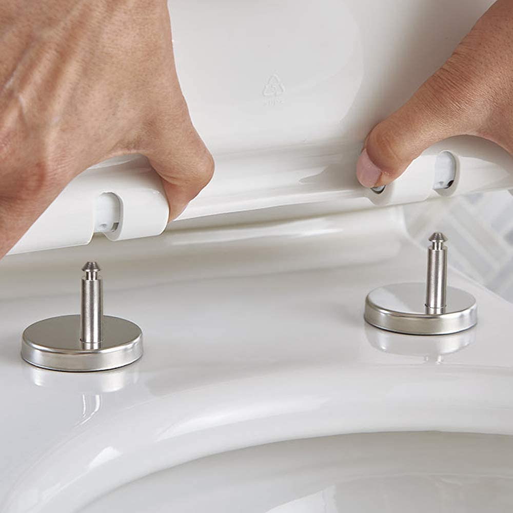 MONIT Stainless Steel SS Toilet Seat Cover Hinges, Quick Release Toilet Seat Hinges, Top Fixing Toilet Seat Cover Reparing Screw Set Round Type With Rubber Bush and Screw, White 2