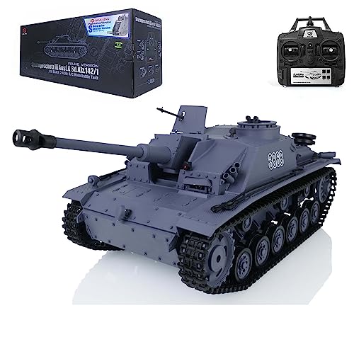 wheelfun Heng Long German Stug III RC Panzer 2.4G 1/16 Maßstab 7.0 Kunststoff RTR IR Combat Lifting Barrel Modell 3868 Smoking Generator BB Pellets BB Shooting Airsoft Tank That Shoot