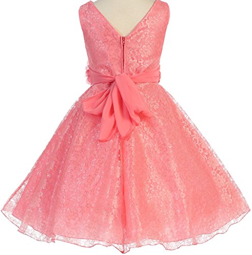 Little Girl Sleeveless V Neck All Over Lace Junior Bridesmaid Flower Girl Dress2