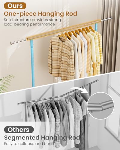 Image of Heavy Duty Clothing Rack, Metal Clothes Rack Load 450 LBS, Rolling Coat Racks for Hanging Clothes with Lockable Wheels, Wardrobe Closet Garment Racks for Bedroom, Sky Blue