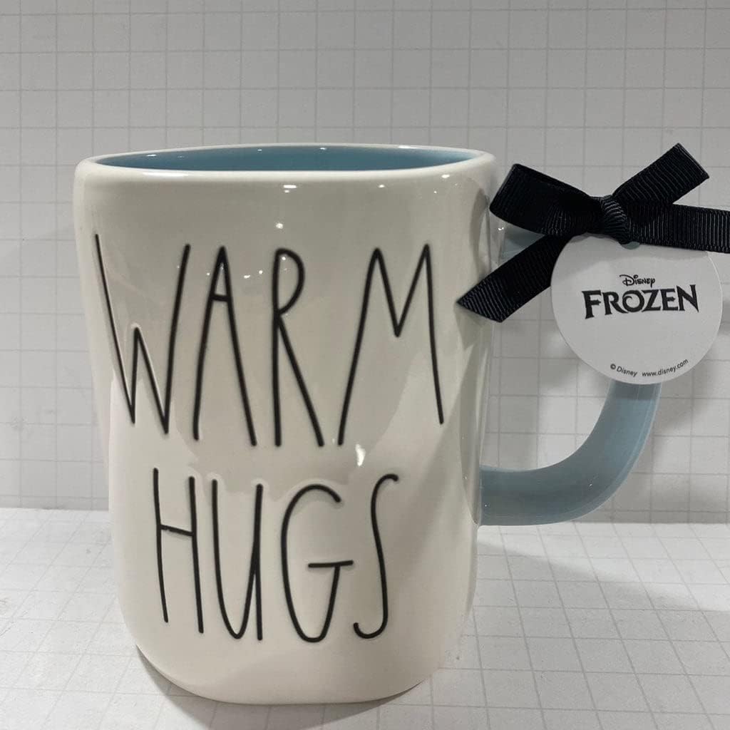 Rae Dunn WARM HUGS Mug - Olaf collection - Double sided - Ceramic - Blue inside - Dishwasher and Microwave safe - 16 oz