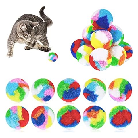 Diyxisk 30 Pcs Cat Toy Balls, Interactive Cat Ball, Cat Scratch Toy, Colorful Balls, Plush Ball Toy Interactive Pet Accessory for Cats Kittens Dogs, 1.6 Inch in Diameter Cover