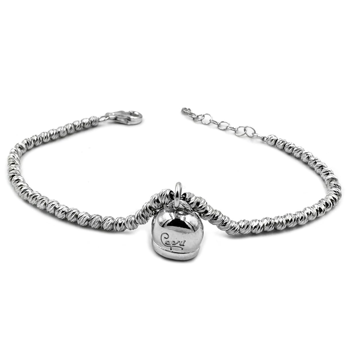 Cavaliere Gioielli Bracciale Campanella Capri Argento 925 Rodiato Sfere Lisce Donna Amuleto Portafortuna Leggenda Ragazza Made in Italy