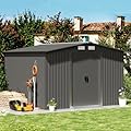 YONUNYE 8' X 10' Outdoor Storage Shed, Garden Tool Shed with Double Sliding Door and Sloping Roof, Metal Shed for Backyard Patio Lawn to Store Utility and Tools, Grey