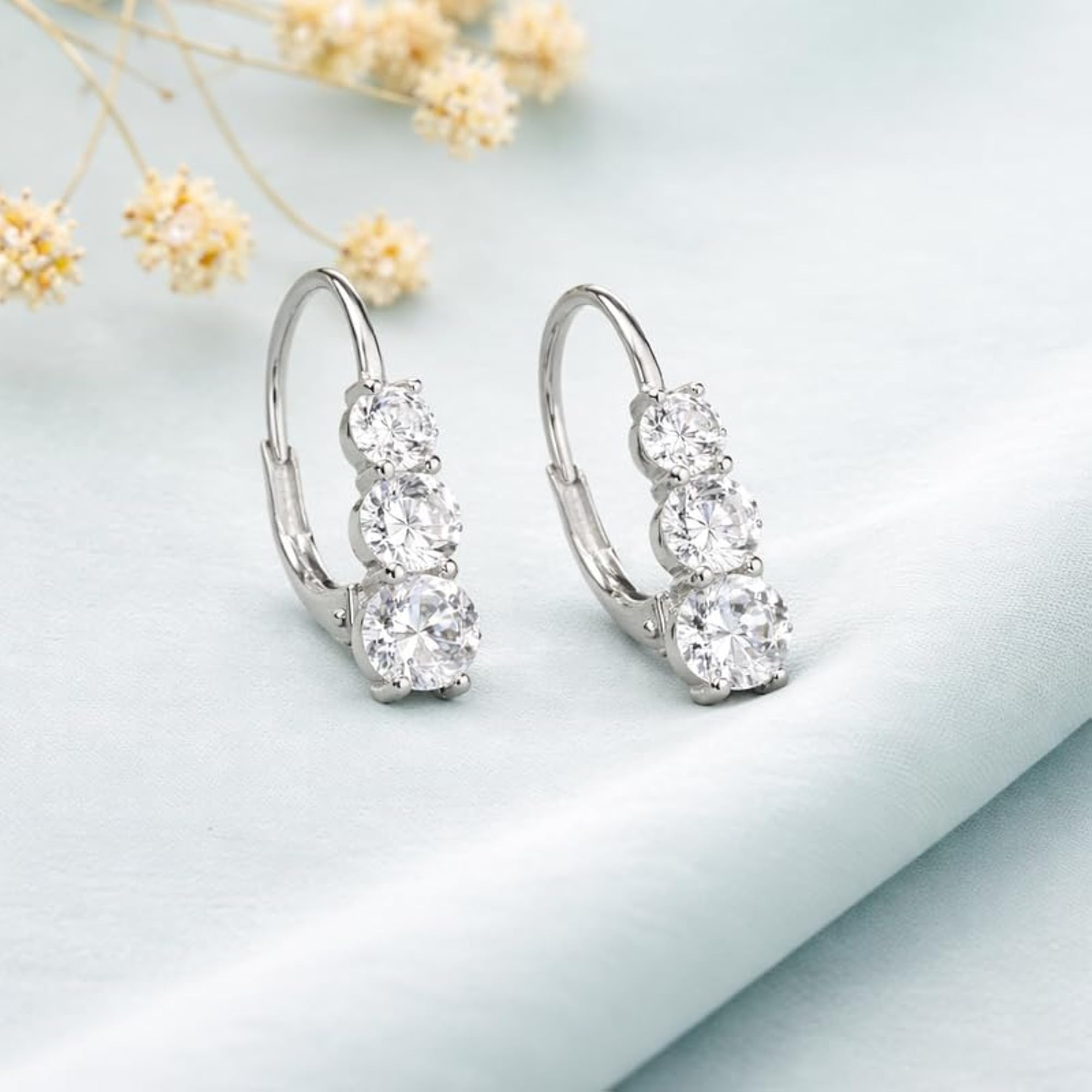 Women's 925 Pure Silver Triple Sparkle Elegance Hoop Earrings
