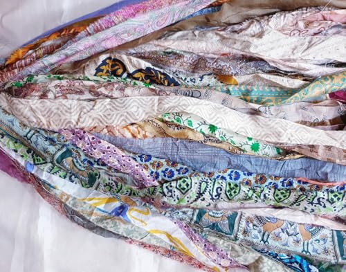 Image of 42 Yards Unstitched Sari Silk Yarn Ribbon Tassels SKEINS Muted Dull Shades Journal Scrapbook Craft Project Decor DLLNG