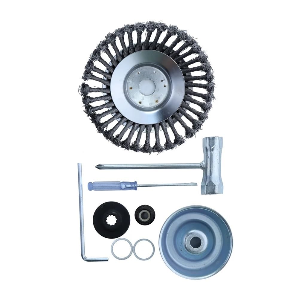 regiones Cepillo rotatorio de Alambre de Acero de 8 Pulgadas con Cabezal de Cobre y Cuchilla desbrozadora con Kit Adaptador Universal Compatible con HS