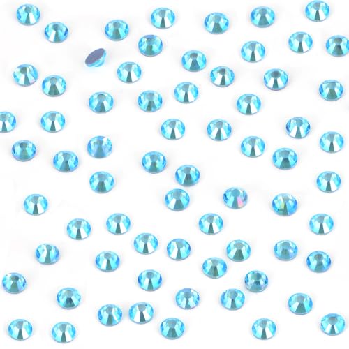 Image of Bymitel Hotfix Crystal Rhinestones Round Gems Iron on DIY Jewelry Making Flat Back for Crafts,Aquamarine AB, 2mm(SS6 /2880pcs)