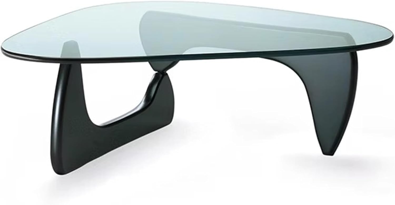 EASYSOUL Modern Glass Coffee Table, 32.68" D x 22.44" W x 15.75" H, Abstract Round Tea Tables for Living Room Home Office Industrial Cocktail Tables (Black-Clear Glass, 32.68")