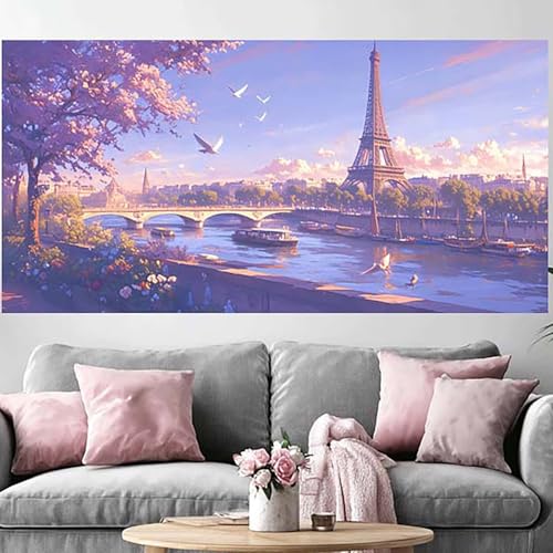 Kit broderie strass Tour Eiffel en cristal premium, toile grand format 80x160cm pour art mural