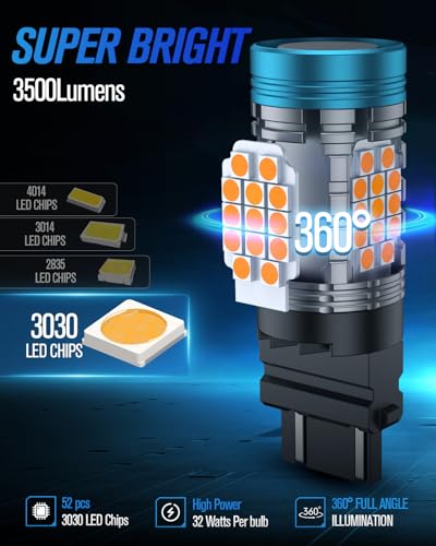 evntyps 3157 LED Bulb Amber Yellow,3157 LED Turn Signal Bulb With Built in Resistor CANBUS Error Free Anti Hyper Flash,3156 3157NA 3057 Front Rear Turn Signal Blinker Bulb With Turbo Fan,2 pcs - Image 4