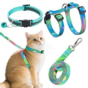 3Pcs Cat Harness and Leash Set, Colourful Escape Proof Kitten Harness, Adjustable Kitten Harness with Collar, Soft Lightweight Walking Harness for Cats