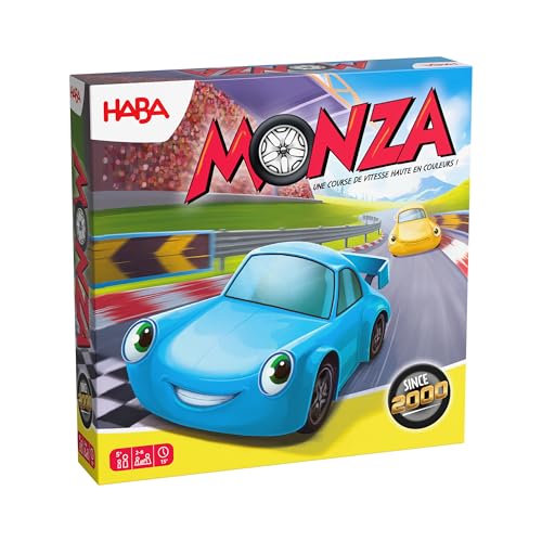 HABA Monza – Jeu de société Rapide & Jeu de Course Automobile pour Enfants à partir de 5 Ans – avec 6 Voitures en Bois colorées & dés de Couleur –...