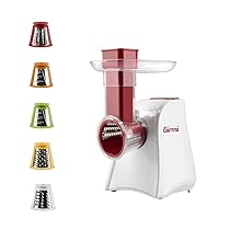 Girmi GT45 Affettaverdure e Grattugia, Accessorio porta rulli, 5 Rulli Inox, 150 W, Completamente smontabile, Bianco, Rosso