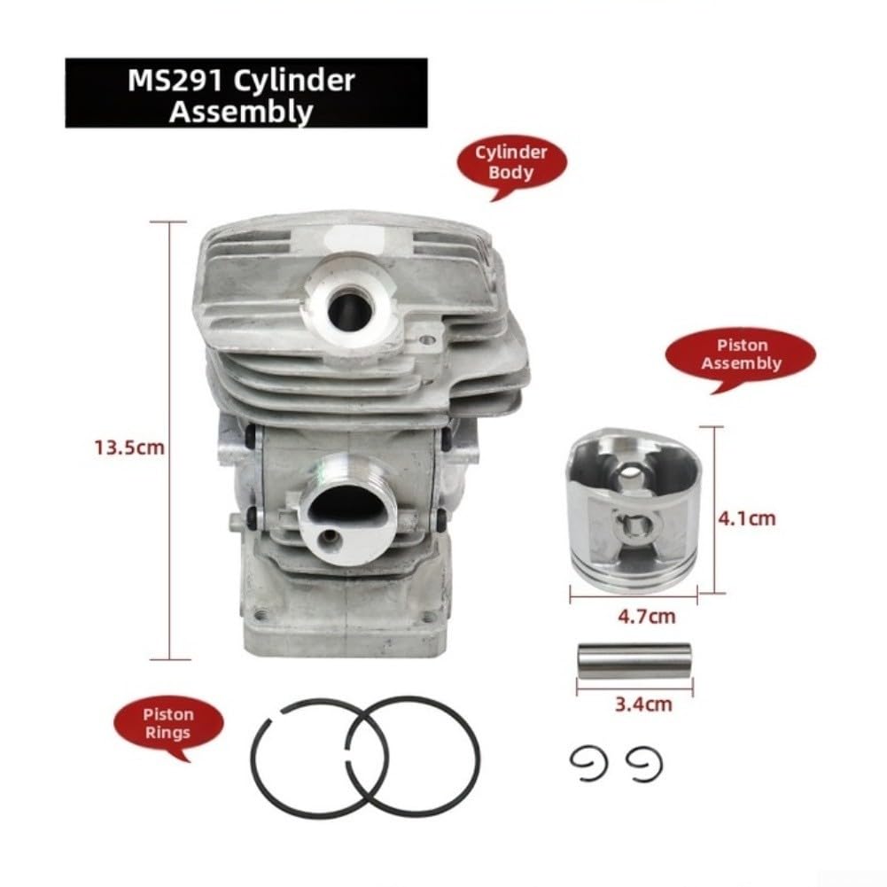 Cylinder piły łańcuchowej do zestawu, 47 mm duży otwór z uszczelką i uszczelkami, kompatybilny z MS291 MS271 1141 020 1206 do naprawy (zespół cylindra)