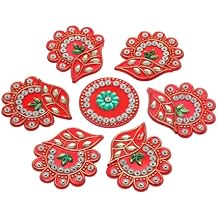 Decorative Floor Rangoli Leaf Designer Reusable Small Acrylic Rangoli Indian Traditional Festival Laxmi Poojan New Year Decorations Home Decor for Home Interior Floor and Return GiftsSize-6"Red