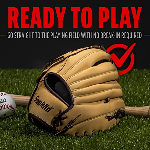 Image of Franklin Sports Baseball + Softball Glove - Field Master Baseball + Softball Mitt - Adult + Youth Glove - Men's + Women's Baseball + Softball Gloves - Left Hand Throw - 14 inch - Camel Brown