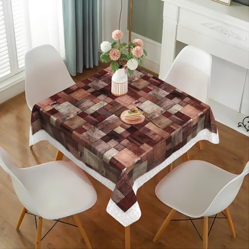 Image of Dakshya Industries PVC Waterproof Square Table Cover 48x48 Inch for 4 Seater Dining Table | Floral Printed Oilproof Stain Resistant Washable Plastic Table Cover, Dark Brown