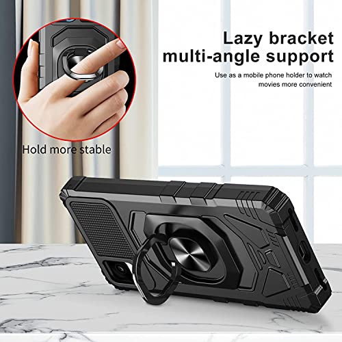 Tjs For Alcatel Tcl 30 Z T602Dl Case, Tcl 30 Le Case, With Tempered Glass Screen Protector, Defender Metal Ring Magnetic Support Kickstand Heavy Duty Phone Case For Tcl 30Z / Tcl 30Le (Black) #TOP4