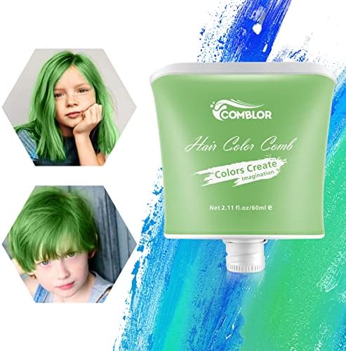 Temporary Hair Color for Kids, Comblor Green Hair Dye, Hair Chalk for Girls Washable Hair Color Wax for Boys Teens Adults, Ideal Gifts for Birthday, Cosplay, Party, Halloween, Children's Day, Crazy Hair Day