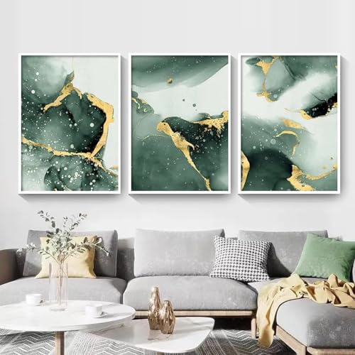 Toile vert foncé et doré KEBIA de 60x80 cm pour salon chic