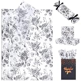 Alta Calidad: Este papel de regalo floral negro tiene un gramaje de 17 g/m², lo que le confiere ligereza y resistencia, además de una excelente transpirabilidad. Su superficie está finamente pulida, con un tacto suave como la seda, colores vivos y motivos nítidos