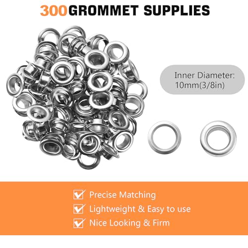 Senmai Tools Eyelet Press Set including Eyelets (300pcs 10 mm Diameter), Magnetic Eyelet Press for PVC Banners tarpaulins - Image 4