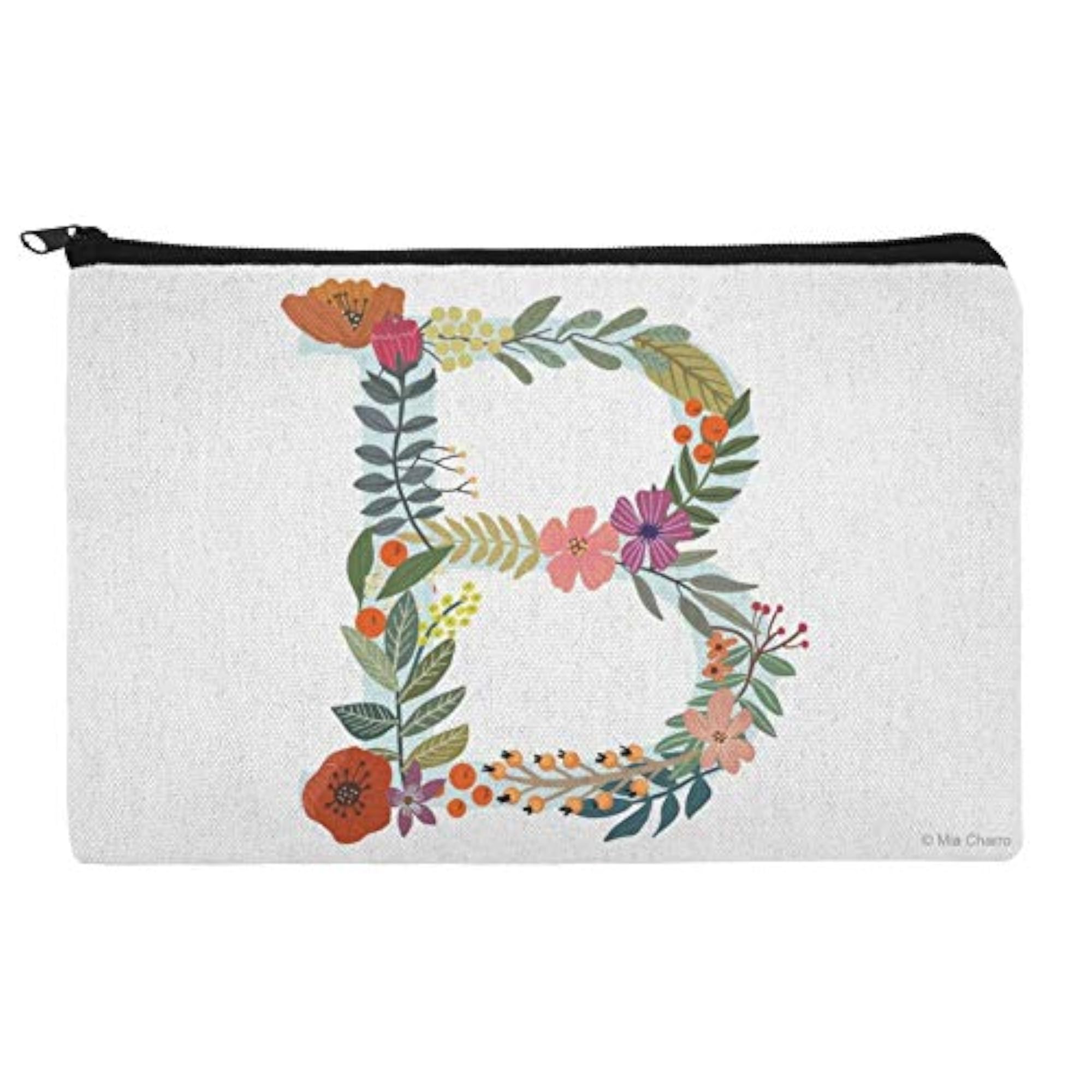 Letter B Floral Monogram Makeup Cosmetic Bag