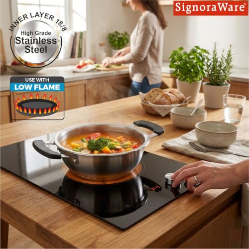 Image of SignoraWare Artista Triply Stainless Steel Cookware Mini Kadhai,(13cm, 530ml), Ideal for Pakoras, Saute Vegetables, Aloo Fry or Small Portions of Fritters, Best for Frying & Roasting Spices