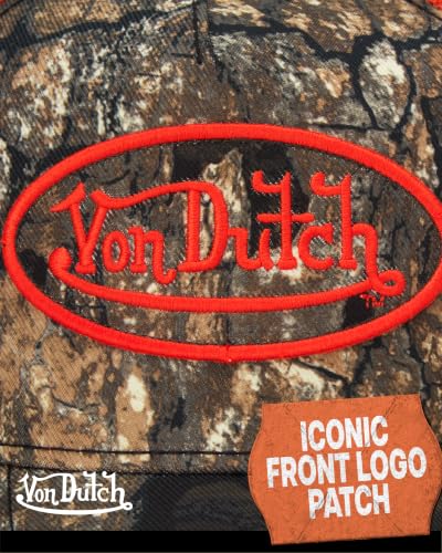 Image of Von Dutch Mens & Womens Trucker Hat - Adjustable Snapback Curved Brim Realtree Camo Hunting Baseball Cap for Men and Women