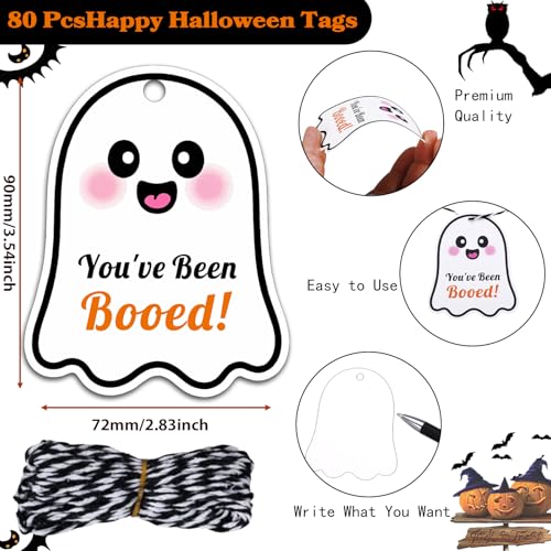 Etiquetas de feliz Halloween ghost boo con cuerda para bolsas de golosinas y regalos 2