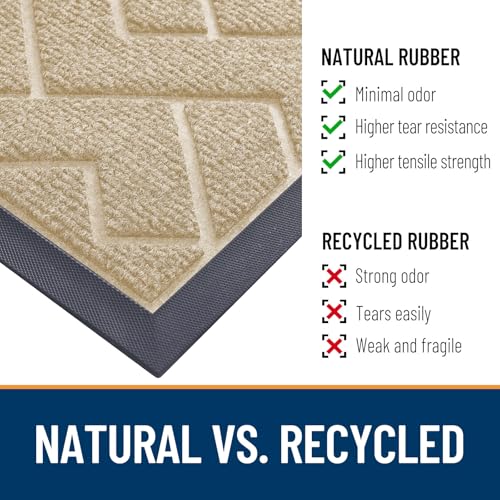 Image of OLANLY Front Door Mat Indoor Outdoor Entrance, Waterproof All-Season, All-Weather Doormat, Sturdy Natural Rubber, Low Profile, Easy Clean Patio Porch Entryway Mat, Herringbone Brick (Beige, 29.5x17)
