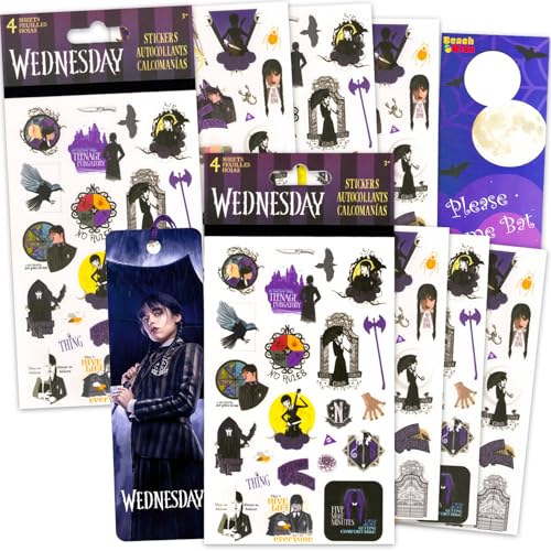Wednesday Sticker Pack for Girls Kids - Addams Family Party Favors Bundle with 8 Sticker Sheets for Kids Birthday Party Goodie Bags Crafts More | Wednesday Addams Party Supplies Set