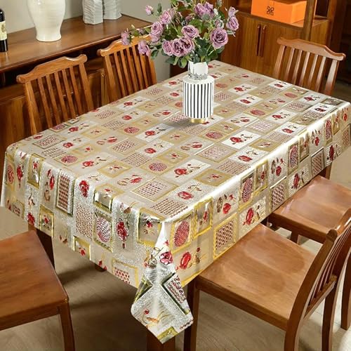 Image of Dakshya Industries PVC Waterproof Withoutlace Dining Table Cover (Size - 54X78 Inch) Rectangle 6 Seater Heat Rasistant, Golden